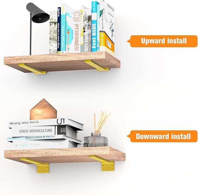 Floating Shelf Brackets 8 inch 8 Pack L Brackets for Shelves Gold Metal Heavy Duty Shelf Bracket for DIY Decorative with Mounting Hardware
