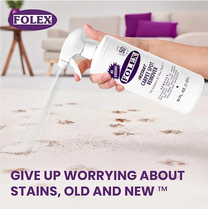 FOLEX Instant Carpet Spot Remover With Reusable Cleaning Cloth (1 Pack + 128 oz Refill)