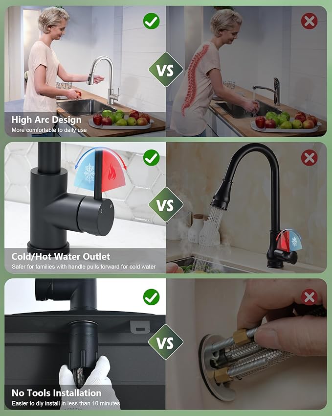 Kitchen Faucet with Pull Down Sprayer, Brushed Nickel High Arc Modern Classic Sink Faucet Stainless Steel Fit for 1 or 3 Hole for Pot Filler Bar Farmhouse Laundry Rv