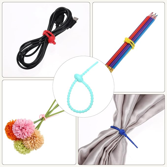 PATIKIL 8 Inch Silicone Cable Ties, 20pcs Rubber Reusable Twist Zip Ties Organizer for Home Office Kitchen Food bags Wires Adjustable Bag Clip, Water Blue