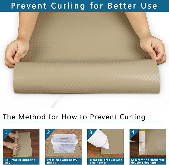 HooTown Kitchen Shelf Liner Drawer Liners, 11.8"W x 78.7"L Non-Adhesive Cabinet Cupboard Liners Refrigerator Waterproof Fridge Mat with Durable Kitchen Cabinet Mat for Drawers, Shelves, Pantry, Khaki