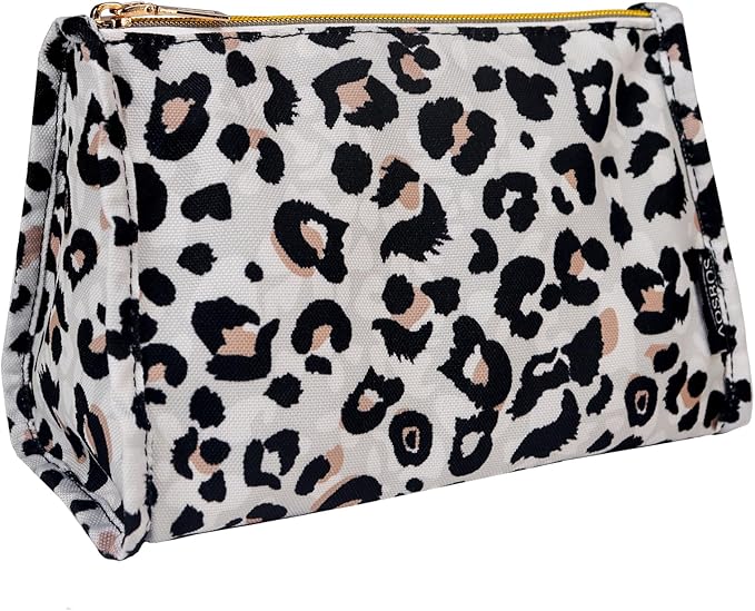 Aosbos Premium Small Makeup Bag, Compact Cosmetic Pouch, Travel-Size Make UP Case for Women, Leopard