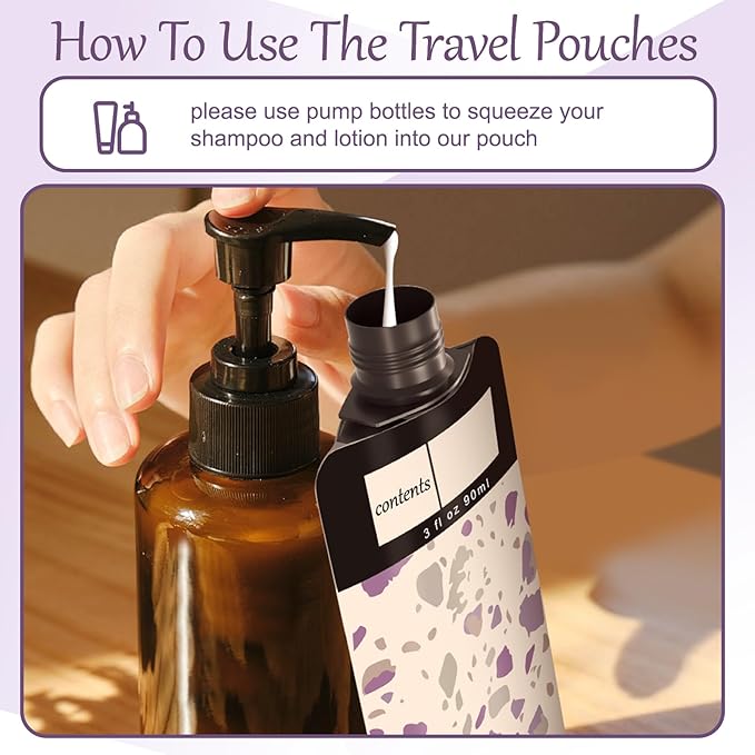 18 Pack Travel Pouches for Toiletries Liquid, TSA Approved Travel Squeeze Pouches, Liquid Pouches for Travel, Squeeze Pouches Refillable, Leakproof Travel Containers for Toiletries (Purple)
