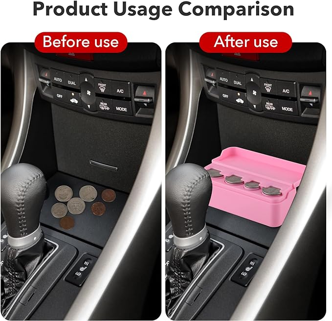 SINGARO Coin Holder for Car, Coin Change Organizer Compatible with Coins of Different Sizes, Dash-Mounted Holder Suitable for Most Cars, Trucks(2PCS Pink)