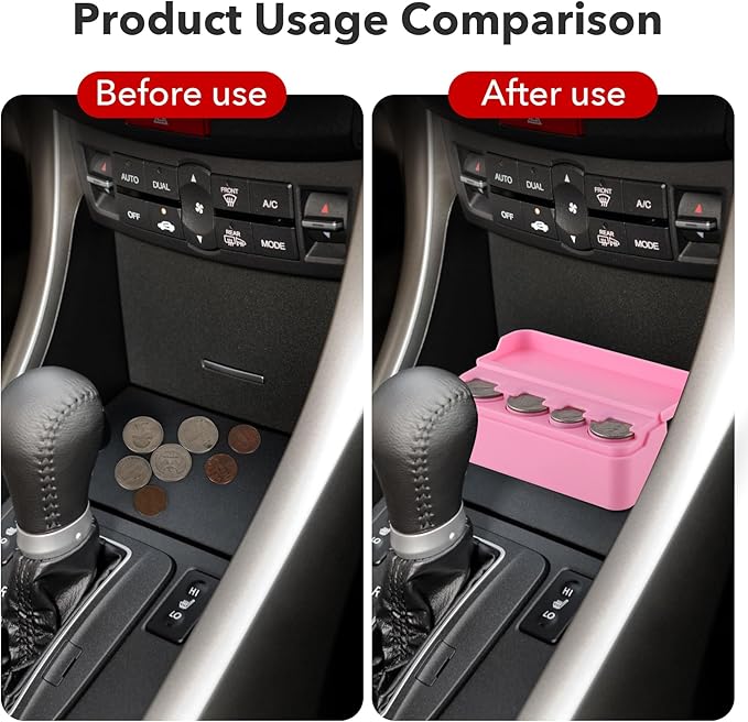 SINGARO Coin Holder for Car, Coin Change Organizer Compatible with Coins of Different Sizes, Dash-Mounted Holder Suitable for Most Cars, Trucks(Pink)