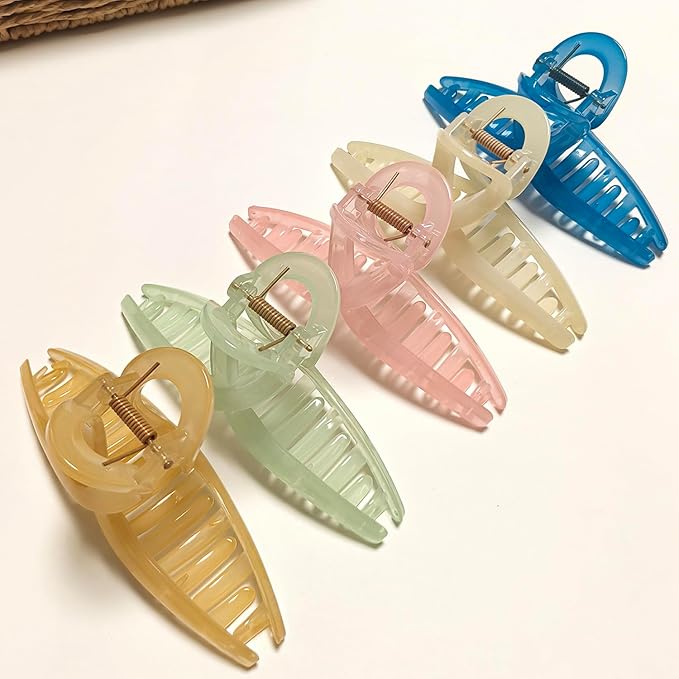 5 Inch Extra Large Claw Clips, 13 cm No Slip Jelly No Slip XL Hair Clips for Thick Long Curly Hair, Big Hair Claw Clips, 5 Pack