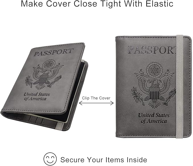 WALNEW Passport Holder for Travel, RFID Passport Cover Wallet for Women Men, PU Leather Passport Book Card Holder Case with Pen, Travelling Essentials for Flying