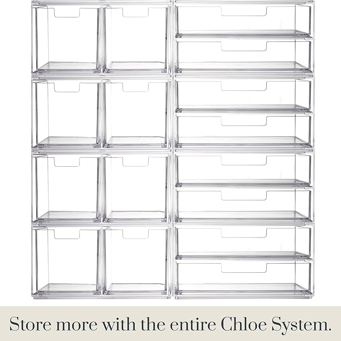 STORi Stackable Desk and Drawer Organizer, Clear Pen Pencil Makeup Brush Holder for Desktops and Vanities, 6 Compartment Caddy with 2 Wide Drawers (Made in USA)