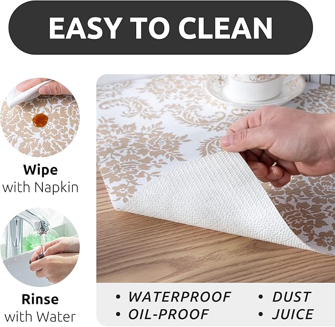 RAY STAR 12X120 Inch Shelf Liner for Kitchen Cabinets, Non-Adhesive Cabinet Liner Washable, PVC Drawer Liner for Dresser Non-Slip Bathroom (Yellow Pattern)(1 Roll)