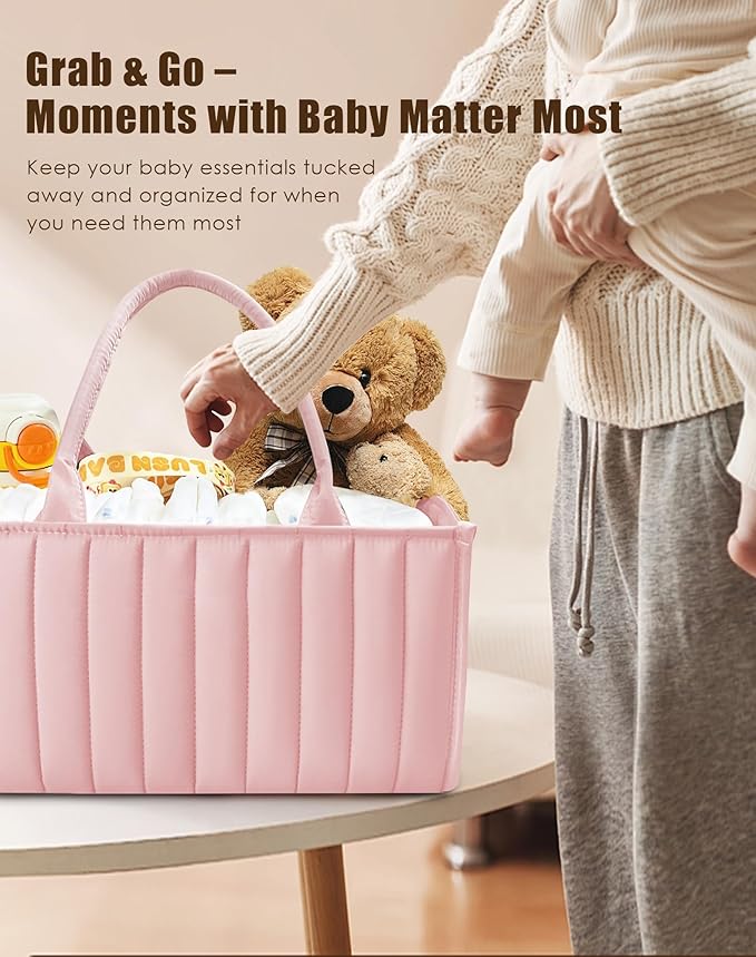 SWEET DOLPHIN 2-Pack Baby Diaper Caddy Organizers, Stylish Storage Baskets for Newborn Essentials, Diaper Station & Car Travel, Value Bundle for Baby Shower Gifts & Registry Must-Haves - Pink