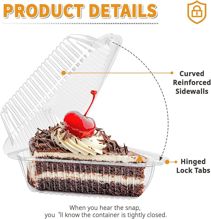 Zezzxu 100 Pack Cake Slice Containers, Clear Plastic Pie Slice Containers Disposable Triangle Containers with Lids for Desserts, Cheesecake Carriers, To-Go Slice Cake Boxes