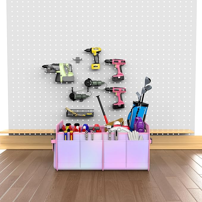 Trunk Organizer For Suv&Sedan,Car Organizers & Storage, Waterproof Collapsible & Adjustable Straps,70L Sturdy Car Organization for Car Accessories,Tools,Sundries,2-3Compartment(Colorful Pink)