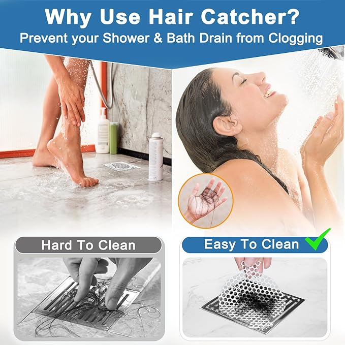 INVIHUG Disposable Shower Drain Hair Catcher Mesh Stickers, 25 Pack, Hair Catcher for Shower (White, 25pcs) NRHC-01