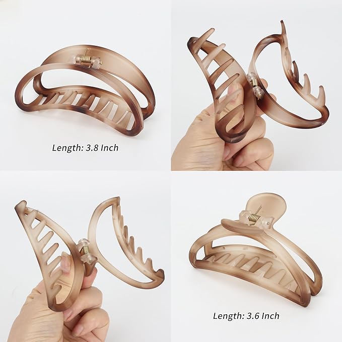 5PCS Claw Hair Clips for Women - Matte Amber Brown Non-Slip Medium Large Clamps for Thin Thick Hair, Multi-Style Fashion Accessories