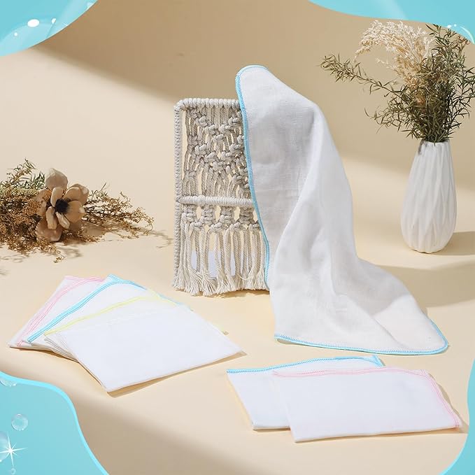 12 Pcs Individually Wrapped Facial Cleansing Muslin Cloths Travel Size Face Cotton Cloths Reusable Makeup Remover Wipes Exfoliating Muslin Washcloths for Skin Care (Multicolor)