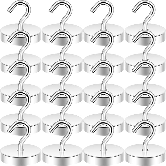Neosmuk Magnetic Hooks, Cruise Ship Essentials, 100lb+ Heavy Duty Magnetic Hooks for Cruise Cabins, Refrigerator, Grill, Hanging, and Travel | Extra Strong Must-Haves Magnet Hook,Silver,Pack of 20