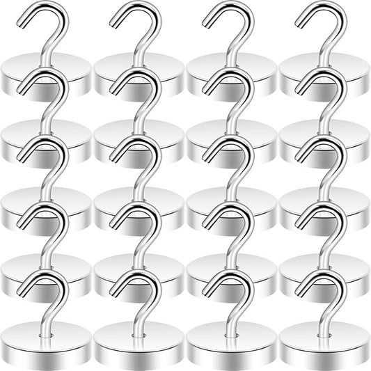 Neosmuk Magnetic Hooks, Cruise Ship Essentials, 100lb+ Heavy Duty Magnetic Hooks for Cruise Cabins, Refrigerator, Grill, Hanging, and Travel | Extra Strong Must-Have Magnet Hook, Silver, Pack of 20