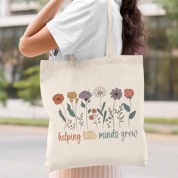 Kimoli Teacher Appreciation Gifts School Canvas Tote Bags Aesthetic Travel Beach Bag Summer Reusable Grocery Shopping Bag