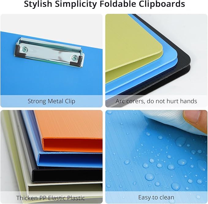 10 Pack Foldable Clipboards, A4 Clipboard Folder with Pocket, File Cover Office Folder Clipboard, 360 Degree Foldable Storage Clipboards for Office, School or Medical Field(5 Colors)