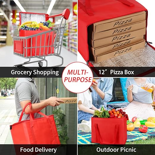 2Pk Insulated Reusable Grocery Bags with Top, X-Large Insulated Food Delivery Bag, Cooler Bag for Travel/Shopping/Groceries, Freezer/Frozen/Thermal Catering Bag for Cold and Hot Food