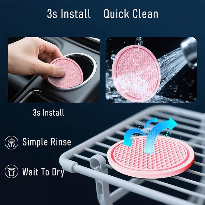 Car Cup Holder Coaster 4 Pack - Non Slip & Shockproof,Flexible PVC Rubber Insert for Car/Truck/SUV/Van (2.75"x0.2") Universal Fit Auto Cup Holders Accessories for Women and Man (Pink)