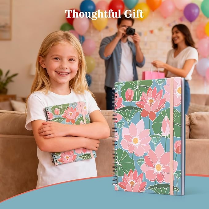 A5 Spiral Sticky Notebook,with 9 pads of decorated sticky notes and a handy notebook,Note Pads Teacher Appreciation Gift Writing Memo Pads School Office Supplies and Daily Life Organization (Lotus)