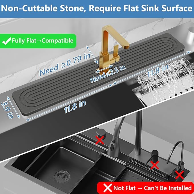 24'' Longer Faucet Mat for Kitchen Sink [Diatomite Stone Super Fast Drying] Stone Faucet Mat for Kitchen Sink Splash Guard Sinks Stones Quick Dry Around Faucets Stones Drying Mats Bathroom
