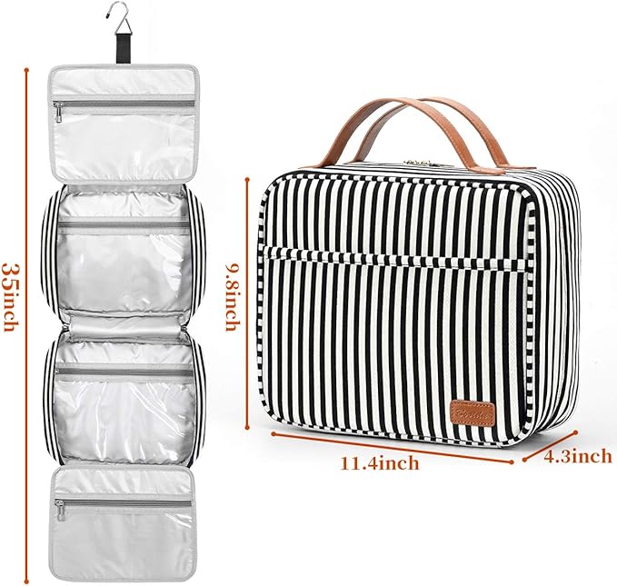Bosidu Hanging Travel Toiletry Bag, Large Capacity Cosmetic Travel Toiletry Organizer for Women with 4 Compartments & 1 Sturdy Hook, Perfect for Travel/Daily Use/Christmas