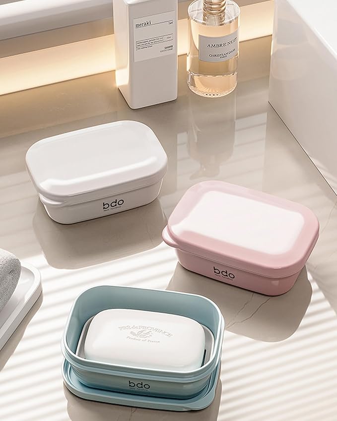 Travel Soap Case, Leakproof Soap Container with Lid, Portable Bar Soap Holder for Traveling, Soap Dishe for Bathroom, Shower, Gym, School, Camping, Vacation, Outdoor (White)