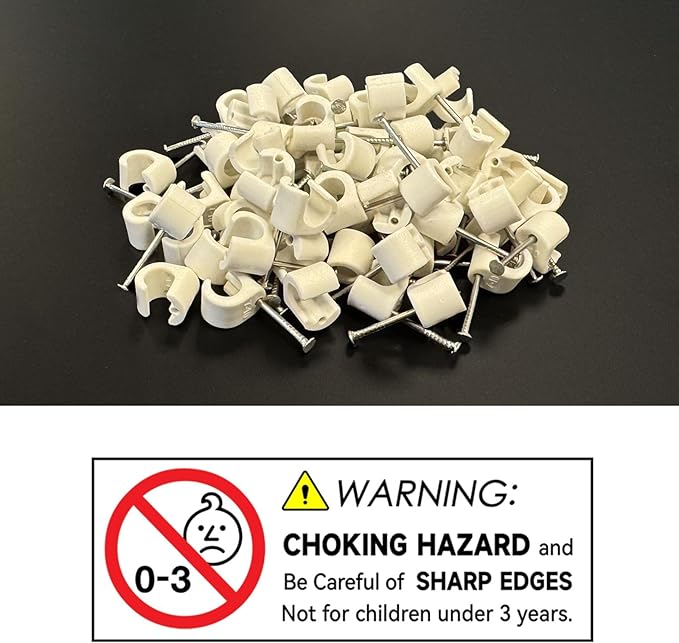 White Cable Clips Pack of 200, Heavy-Duty Nail in Wire Clips, 304 Stainless Steel, UV and Weather Resistant, Cable Wire Management for Phone and Ethernet Wire, Power Cords, Tube