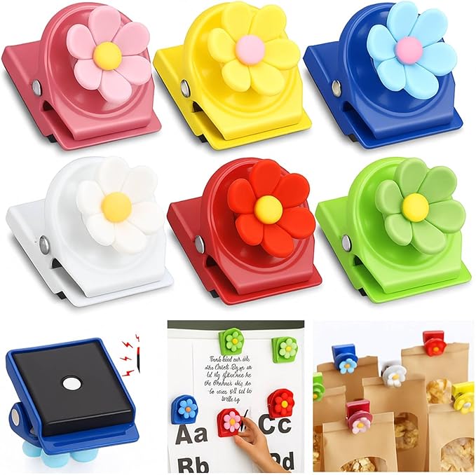 AceOrbit 12 Pcs Flower Magnets Clips Refrigerator Magnetic Clips Colorful Decorative Magnets Metal Magnet for Fridge Whiteboard Classroom Kitchen Office (Colorful)