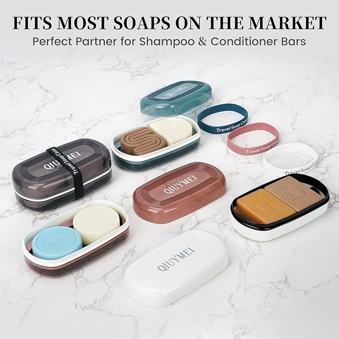 Shampoo Bar Holder and Soap Case | Leakproof Travel Container with Lid & Drain Tray | Includes Silicone Strap and Mesh Soap Bag | for Bathroom, Shower, Camping, Gym Travel (White, Large)