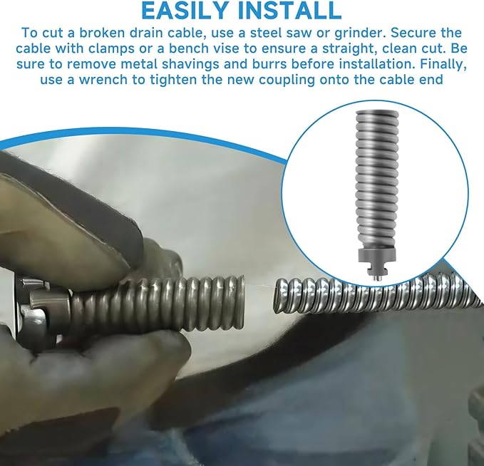 91042 Cable Repair Coupling Suitable for RIDGID Drain Cleaner Fittings, 1/2-Inch IW Sewer Drain Cleaner Snake Cable Repair End Connector Replacement Parts for K-400 Tip Accessories Adapter