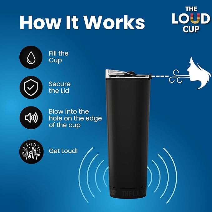 The LoudCup Blow Horn Tumbler, Cheer & Sip 2-in-1 Reusable Water Bottle with Built-In Horn for Sports Games, Tailgates, Parties & Events, BPA-Free