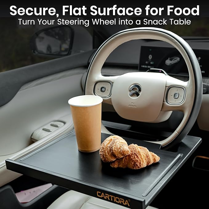 Essential Steering Wheel Tray - Car Table for Meal, Multipurpose Steering Wheel Table for Travelers, Table and Laptop Holder, Laptop Tray for Work