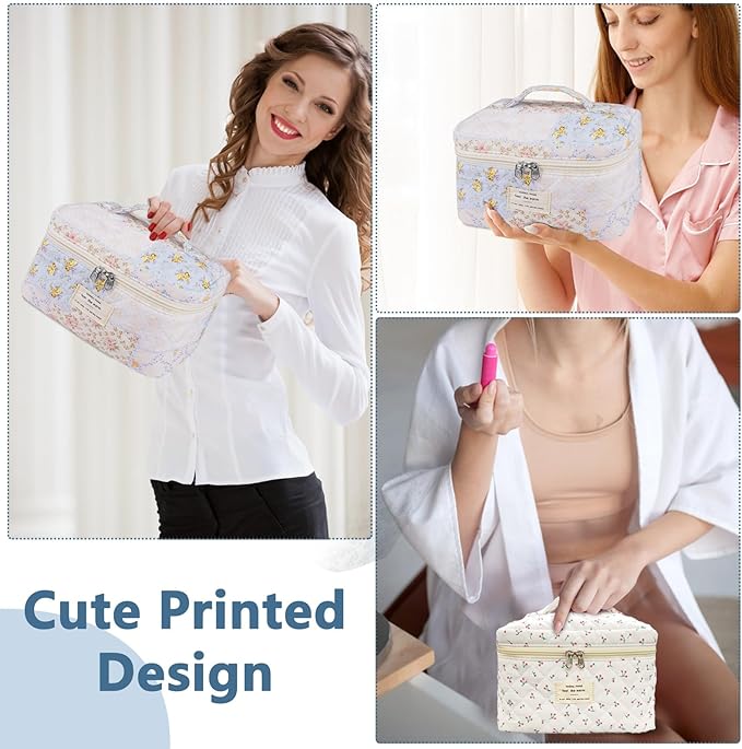 Large Makeup Bag, Cute Cosmetic Bag for Women Girls, Floral Coquette Aesthetic Toiletry Bag, Travel Make Up Organizer Bag (Ethnic style)