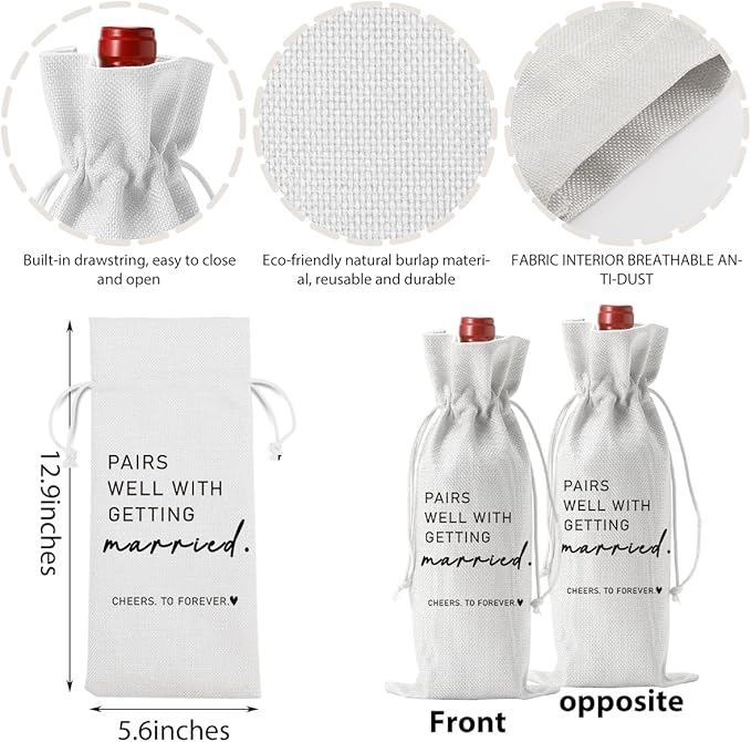Married Wine Bag Married Gifts for Couples Mr Mrs Marriage Honeymoon Gift Wedding Party Decorations Getting Engaged Wine Bottle Bag Champagne Bottle Wraps Bags （White）
