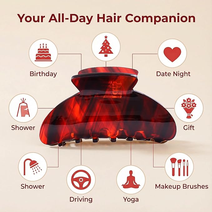 Big Claw Hair Clips for Women Hair Jaw Clips Large Hair Claw Clamps Acetate Hair Clip 2 Pack,Black/Burgundy