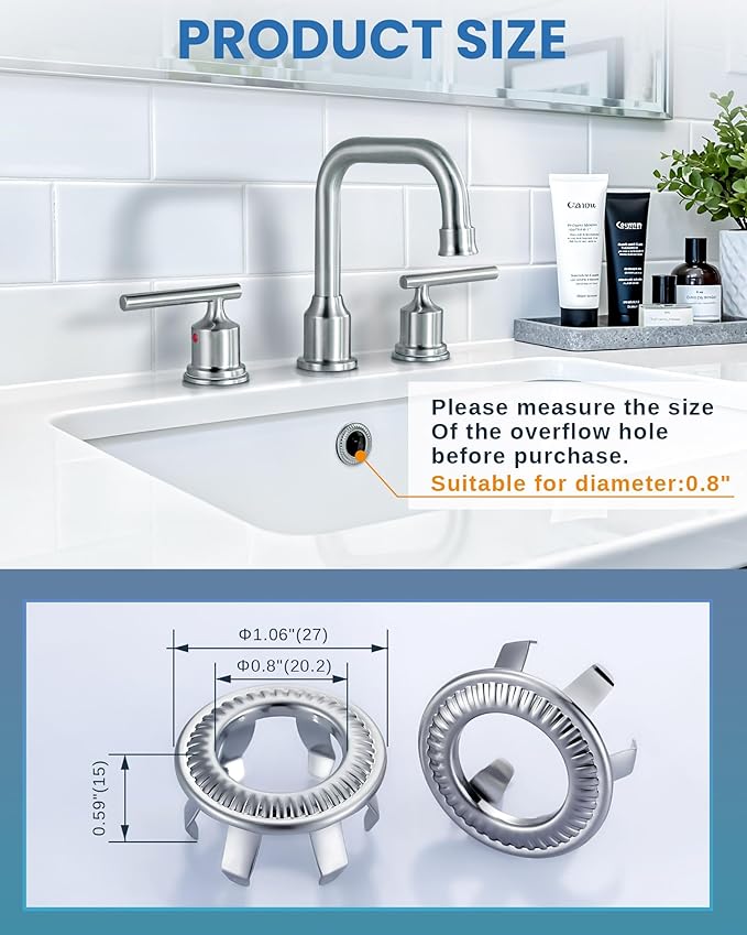 2 Pack Sink Overflow Ring, WOWOW Brass Sink Trim Overflow Cover Hole Insert Cap, Vanity Sink Trim Rings for Bathroom Kitchen Basin (Brushed Nickel)