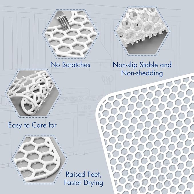 Silicone Sink Protectors for Kitchen Sink with Center Drain - 29.7"x 15.5" Kitchen Protector Accessory, Non-Slip Heat Resistant Mat for Bottom of Farmhouse Stainless Steel Porcelain (White)