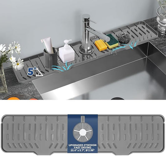 24" Splash Guard Plus Size Silicone Sink Faucet Drying Mat Handle Drip Catcher Tray Dish Sponge Holder Kitchen Accessories Protector Home Organization Gadgets Organizer