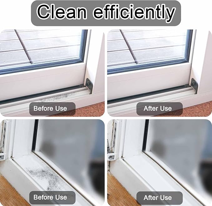 PEUTIER 2pcs Crevice Cleaning Brush, Hard Bristle Window Track Cleaning Tools 2 in 1 Cleaner Scrub Brush Grip Brush Cleaner with Hidden Scraper for Sliding Door Sill Shutter Vents Household