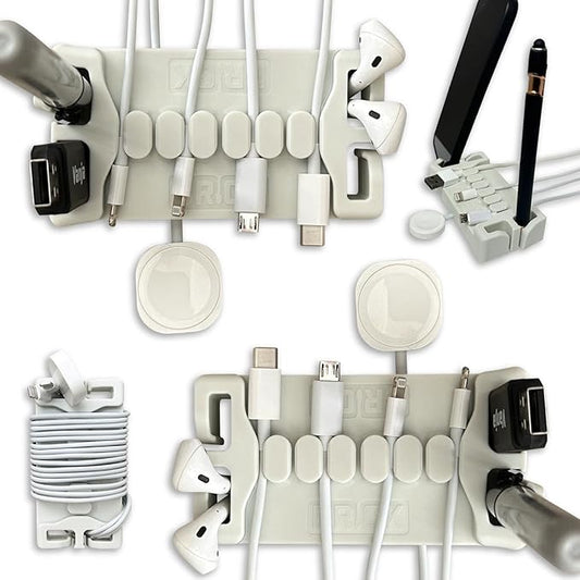 DeskBrick 2PK – Patented Non-Slip Steel-Weighted Desk Organizers & Cable Management Gadgets, Versatile Cord, Phone & Accessory Holders for Office, Home & Desktop – Best Gift for Men. Light Gray