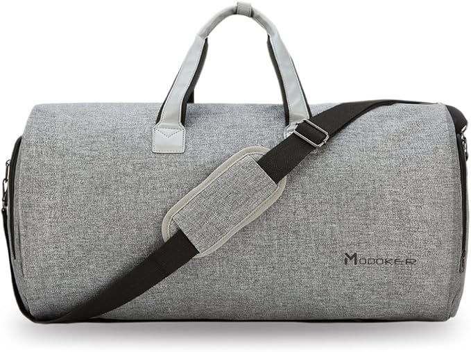 Modoker Convertible Garment Bag with Shoulder Strap, Carry on Garment Duffel Bag for Men Women - 2 in 1 Hanging Suitcase Suit Travel Bags, Grey