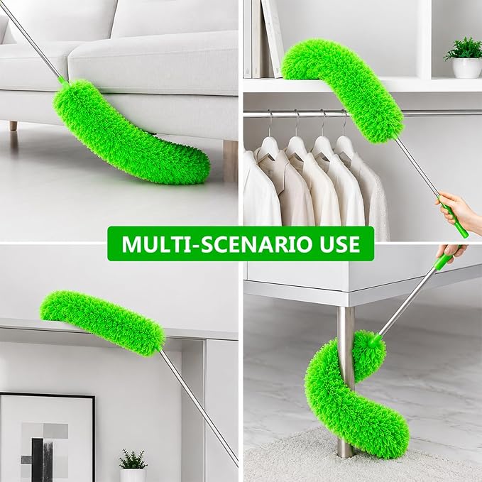 Duster for Cleaning High Ceiling Fan (Green), AzunMicrofiber Feather Duster with 30" to 100" TelescopingExtension Pole, Long Extendable Duster for Home CarFurniture Cobweb
