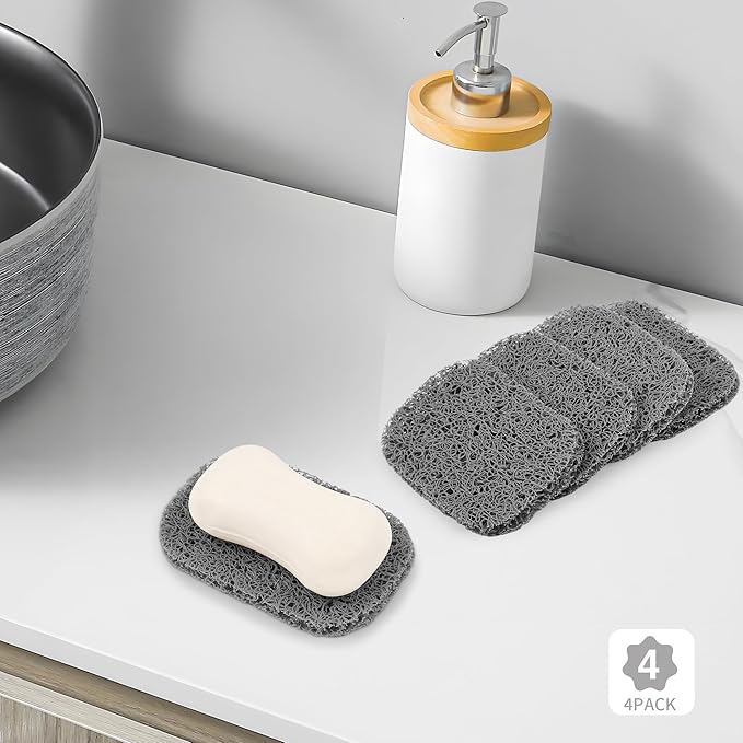 Yadream 4 Pack Gray BPA-Free Soap Savers Pads, Non-Slip Soap Holder, Self-Draining Soap Bars Holder, Suitable for Kitchen Bathroom Shower Travel Hotel