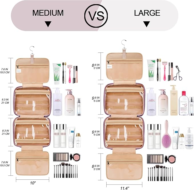 Travel Hanging Toiletry Bag for Women and Men, with 8 Leak-Proof Silicone Bottle Covers, Waterproof Makeup Accessories, Cosmetic Essentials, Toiletries Dopp Kit Set with Jewelry Organizer, Purple