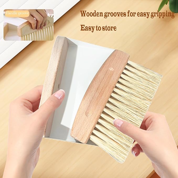 BSMstone Mini Broom and Dustpan Set Small Metal Dustpan and Brush Set Hand Whisk Broom for Home Office Desktop Sofa Pet Care Household Cleaning (sisal Hemp bristles, White)