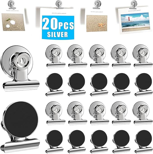 DIYMAG Magnetic Clips, 20 Pack Paper Clips Fridge Magnets Heavy Duty Hanging Photo Birthday & Graduation Gifts Affordable for Friends Classmates Whiteboard Classroom Home Display Party Picture Silver