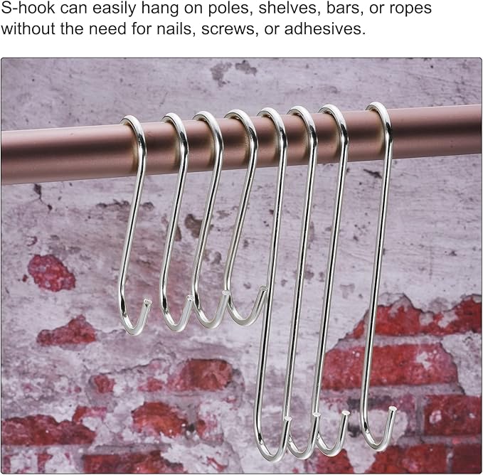 uxcell S Hanging Hooks, 12inch/300mm Extra Long Steel Hanger, Indoor Outdoor Uses for Garden, Bathroom, Closet, Workshop, Kitchen, Silver Tone, 6Pcs
